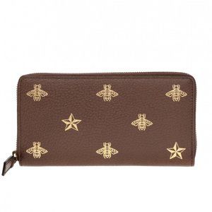 Gucci Bee Star Zip Around Wallet in Brown